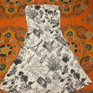 Love Life Felice Pappas Toile Mini Dress - Black White Vintage Inspired - Size S